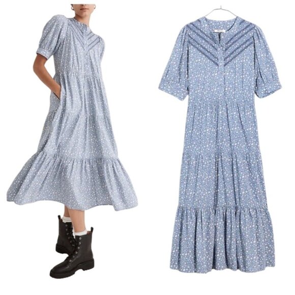Madewell Dresses & Skirts - Madewell Puff Sleeve Midi Dress S Cottagecore Garden Peasant Floral Easter